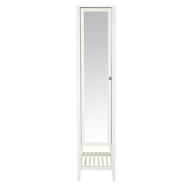 Goodhome Perma Satin White Tall, Tall Freestanding Mirrored Bathroom Cabinet