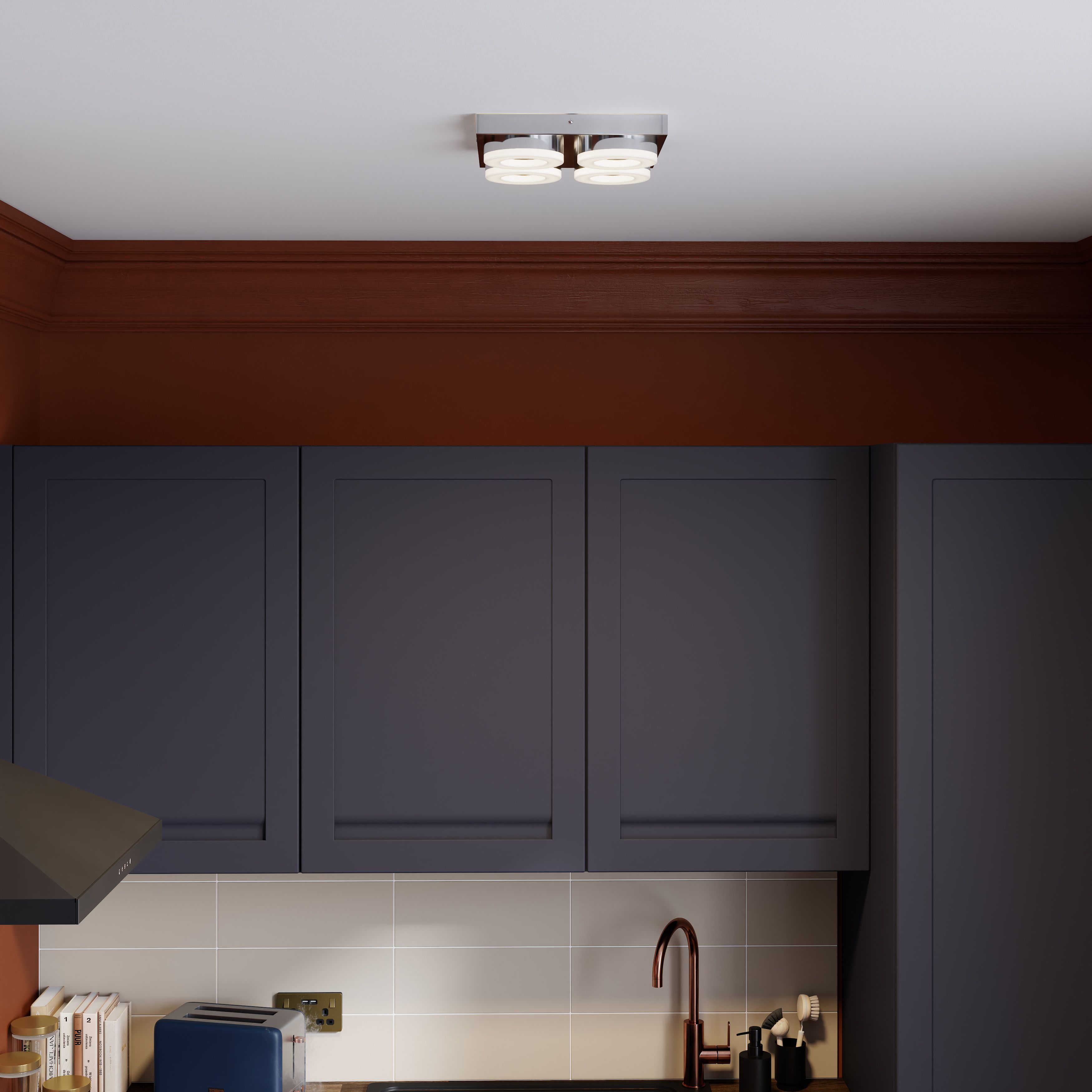GoodHome Perna Square Brushed Metal & plastic Chrome effect LED Ceiling light