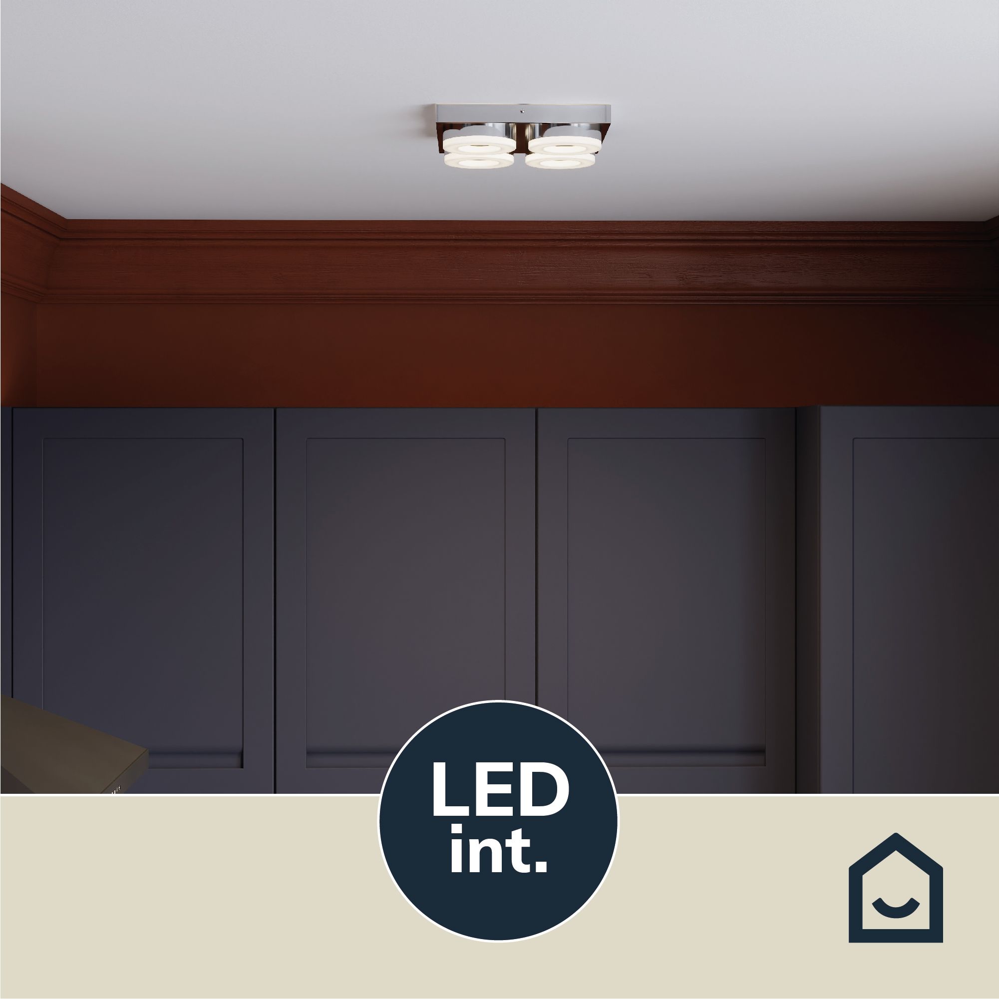 GoodHome Perna Square Brushed Metal & plastic Chrome effect LED Ceiling light