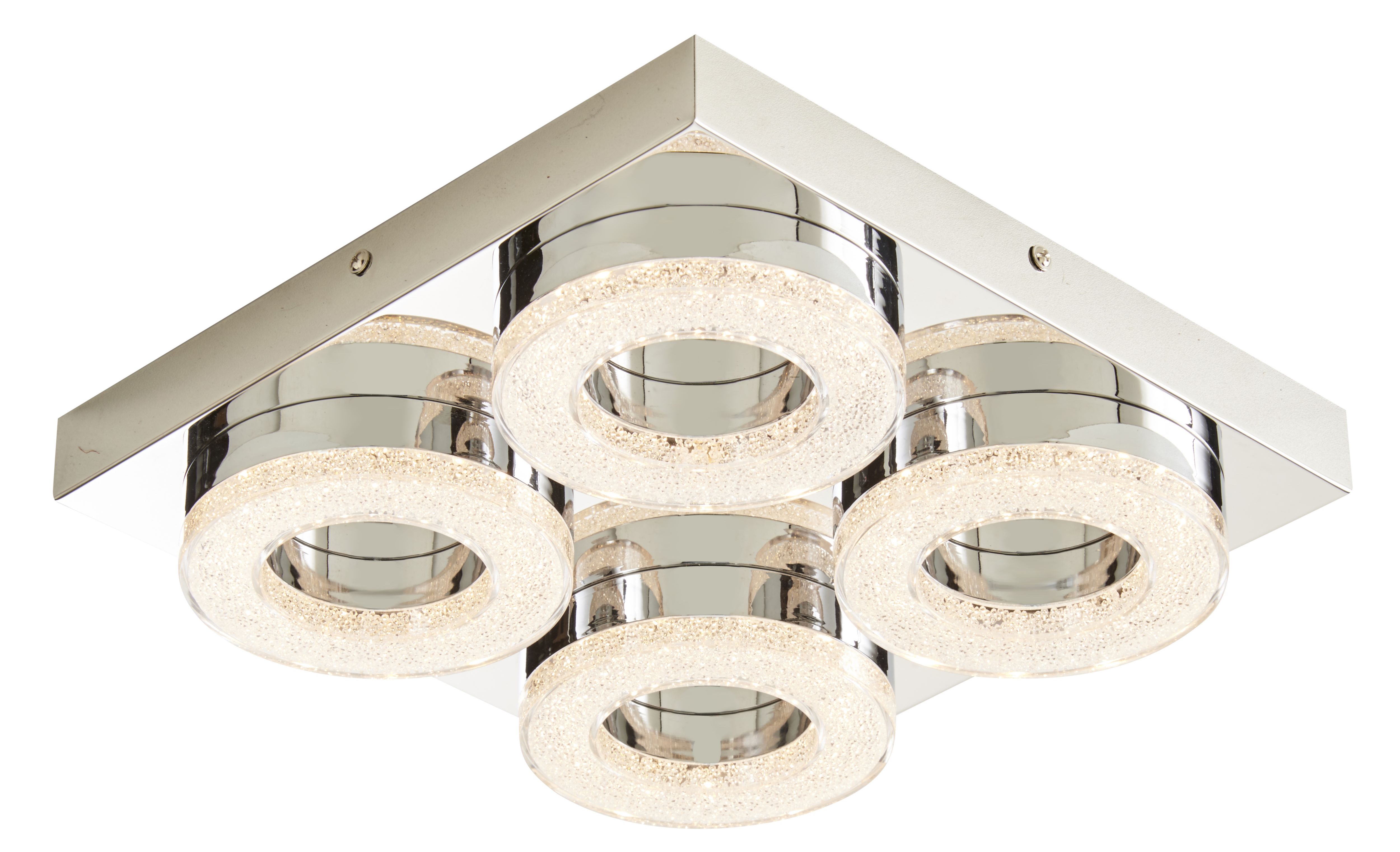 GoodHome Perna Square Brushed Metal & plastic Chrome effect LED Ceiling light