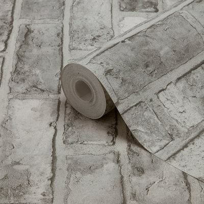 GoodHome Pernay Grey Brick Contemporary Textured Wallpaper