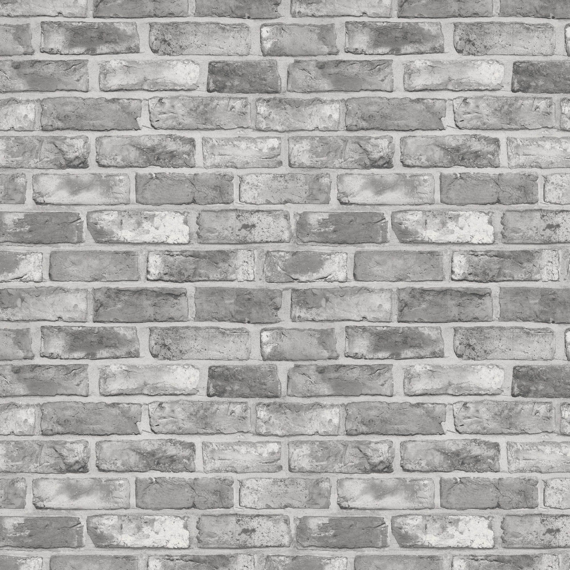 GoodHome Pernay Grey Brick effect Textured Wallpaper Sample | DIY