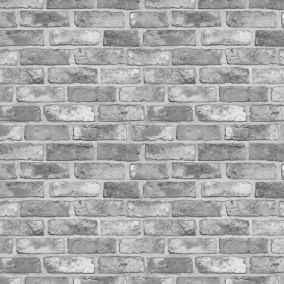 GoodHome Pernay Grey Brick effect Textured Wallpaper Sample