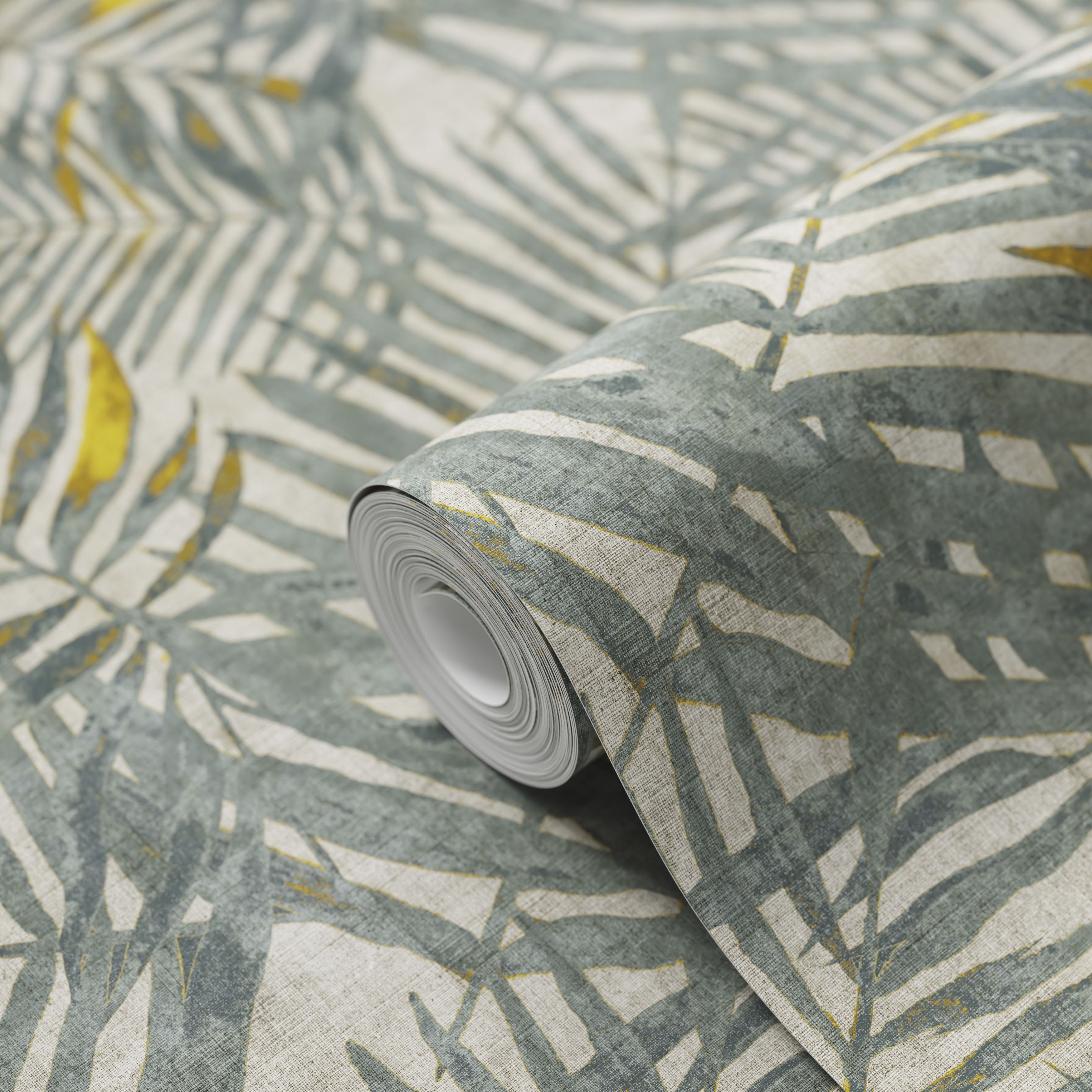 GoodHome Perod Beige & teal Palm leaves Textured Wallpaper DIY at B&Q
