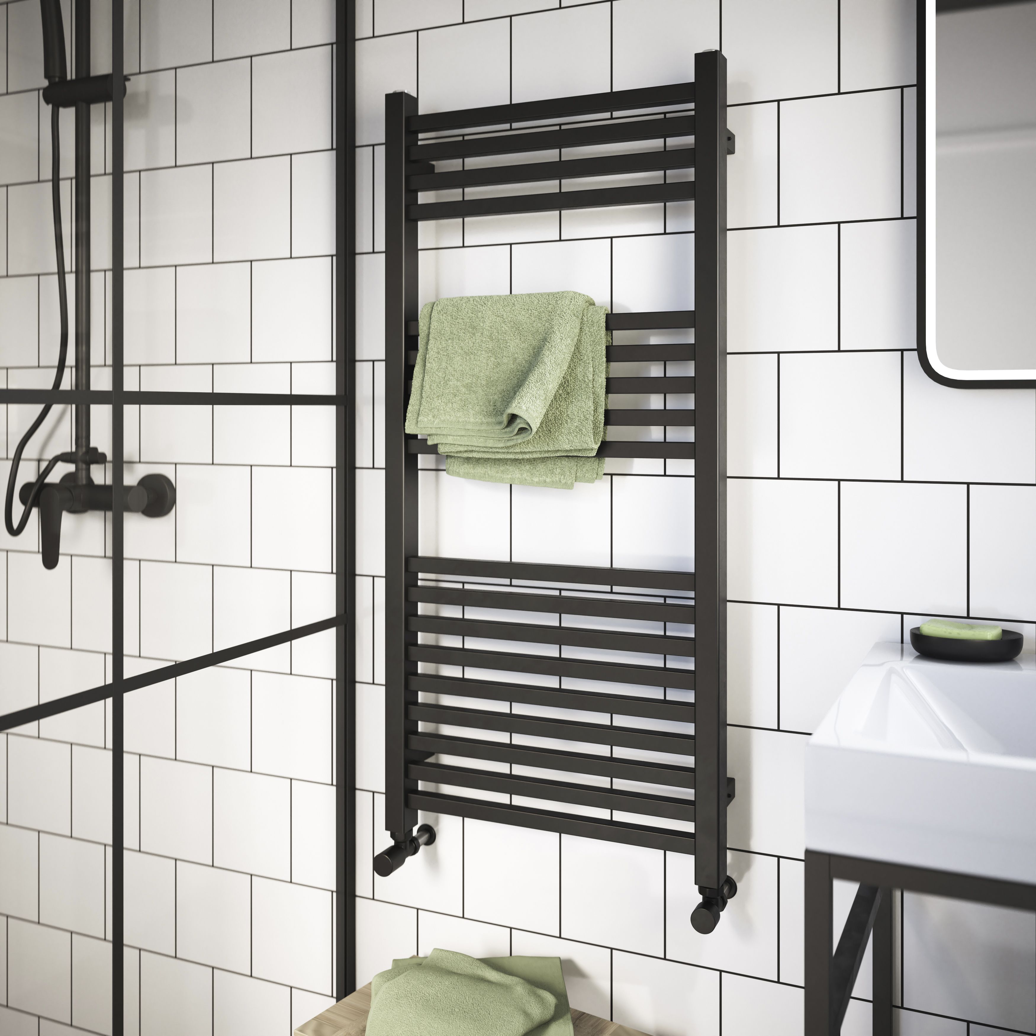 GoodHome Petworth Anthracite 1422BTU Vertical Towel radiator (W)450mm x (H)974mm
