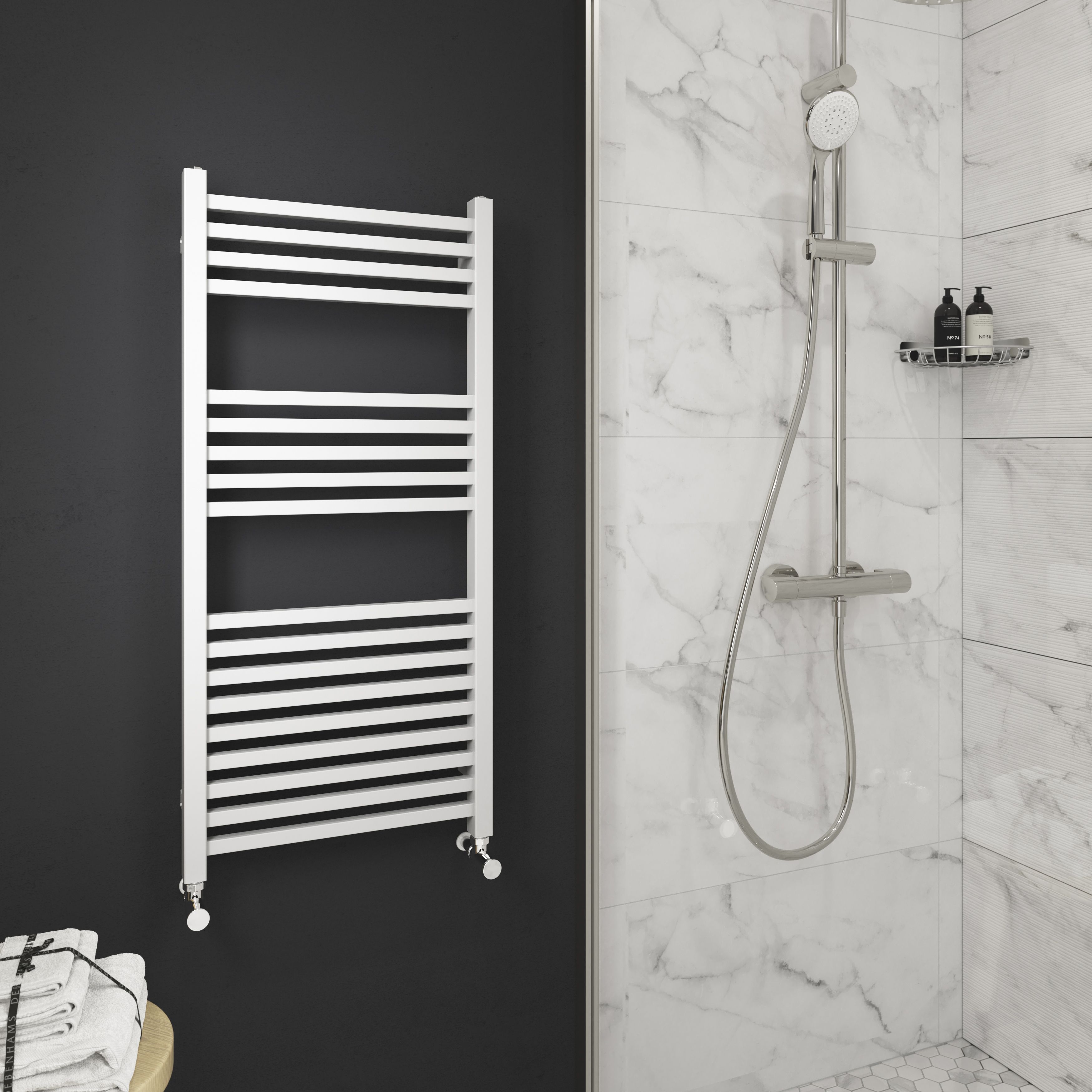 GoodHome Petworth White Chrome effect 1422BTU Vertical Towel