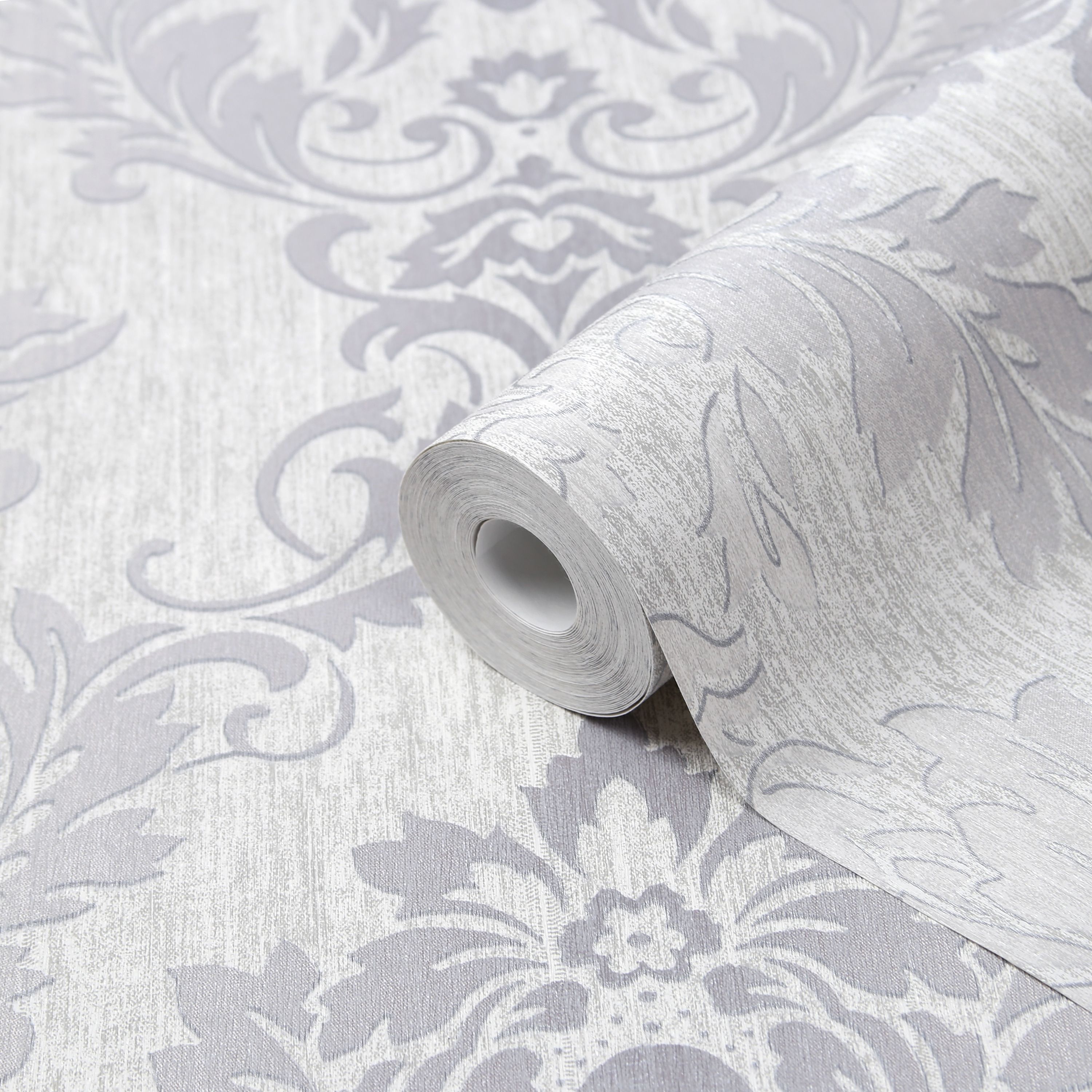 GoodHome Phacelia Grey Damask Textured Wallpaper | DIY at B&Q