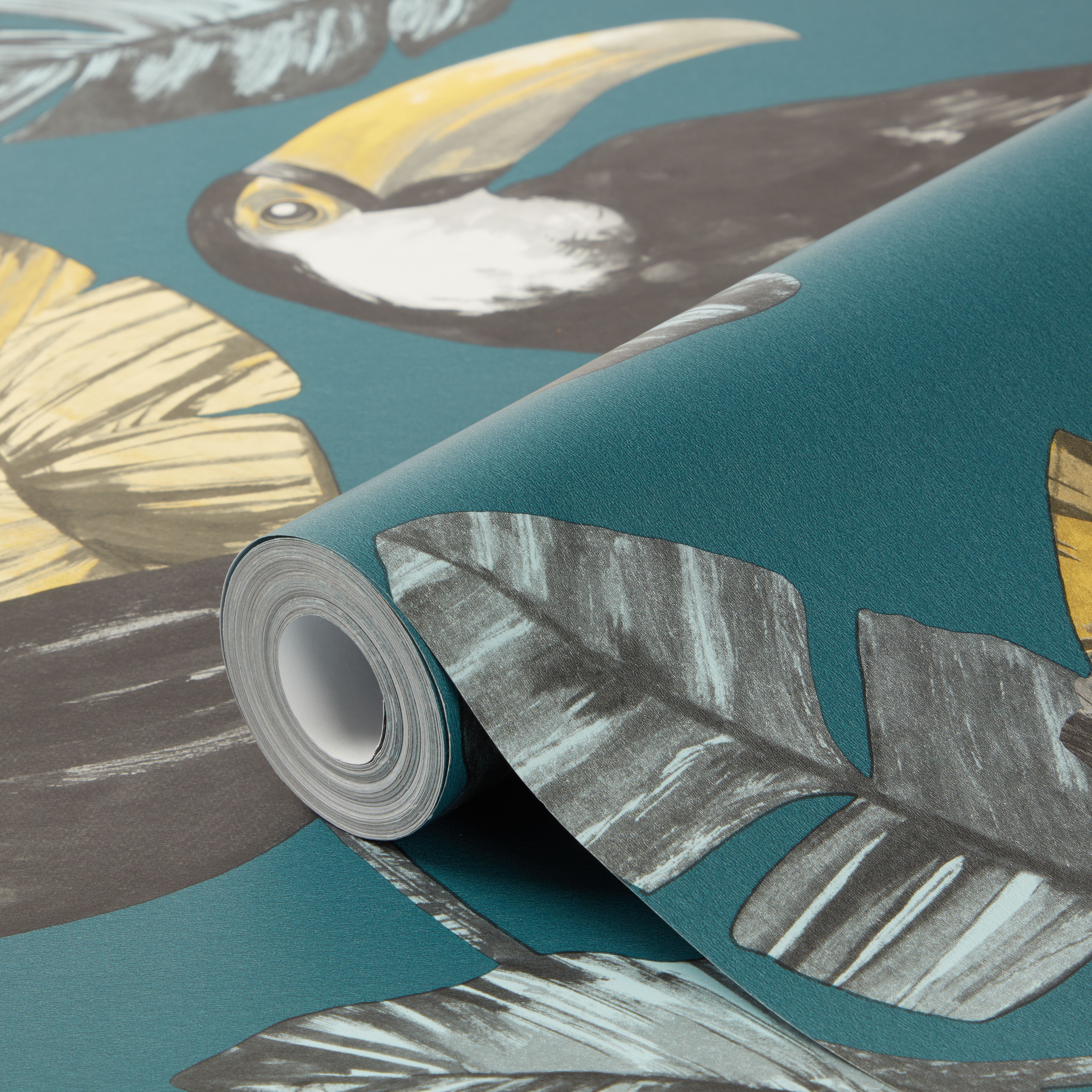 GoodHome Phane Teal Toucan Smooth Wallpaper | DIY at B&Q