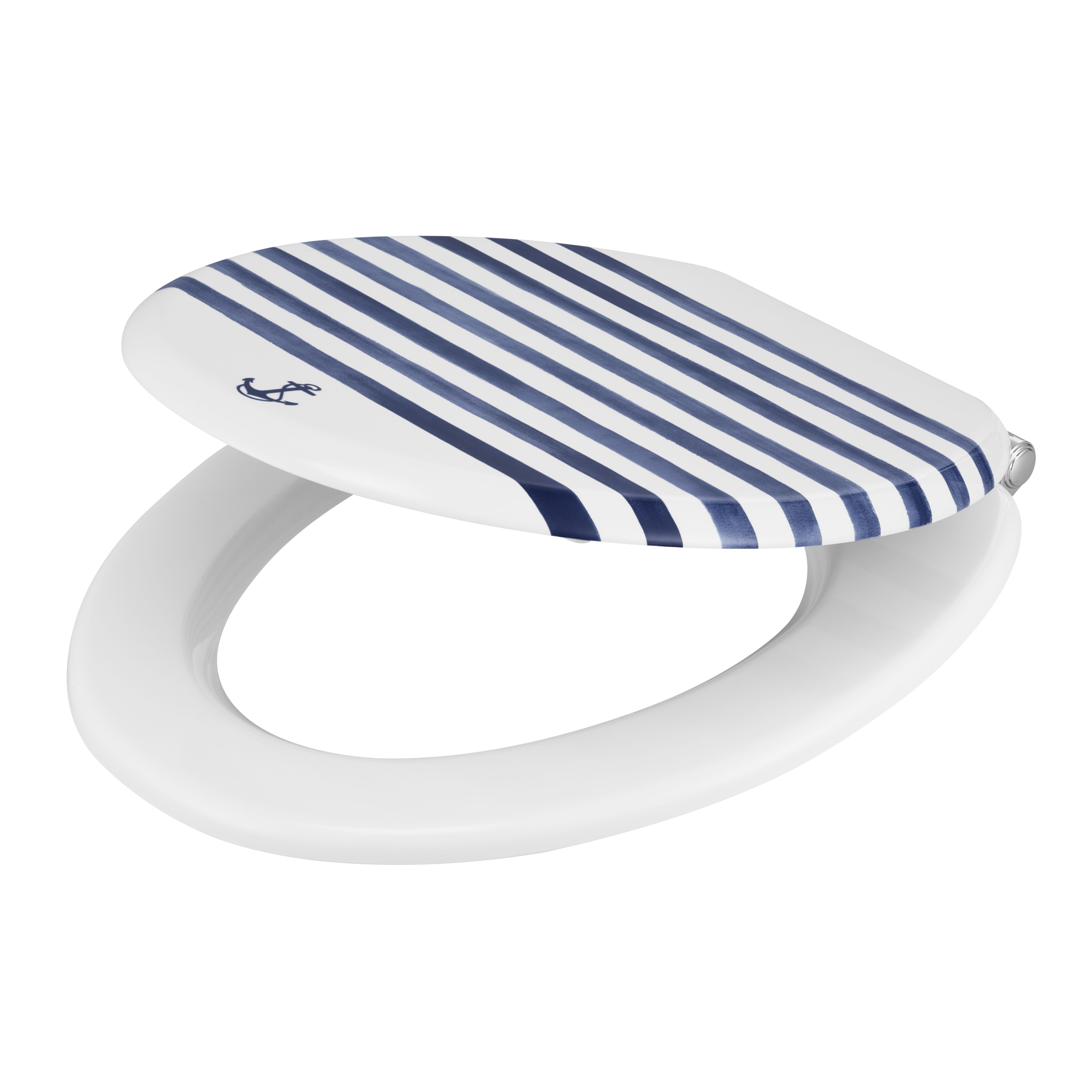GoodHome Pilica Anchor White & blue Standard Soft close Toilet seat at B&Q