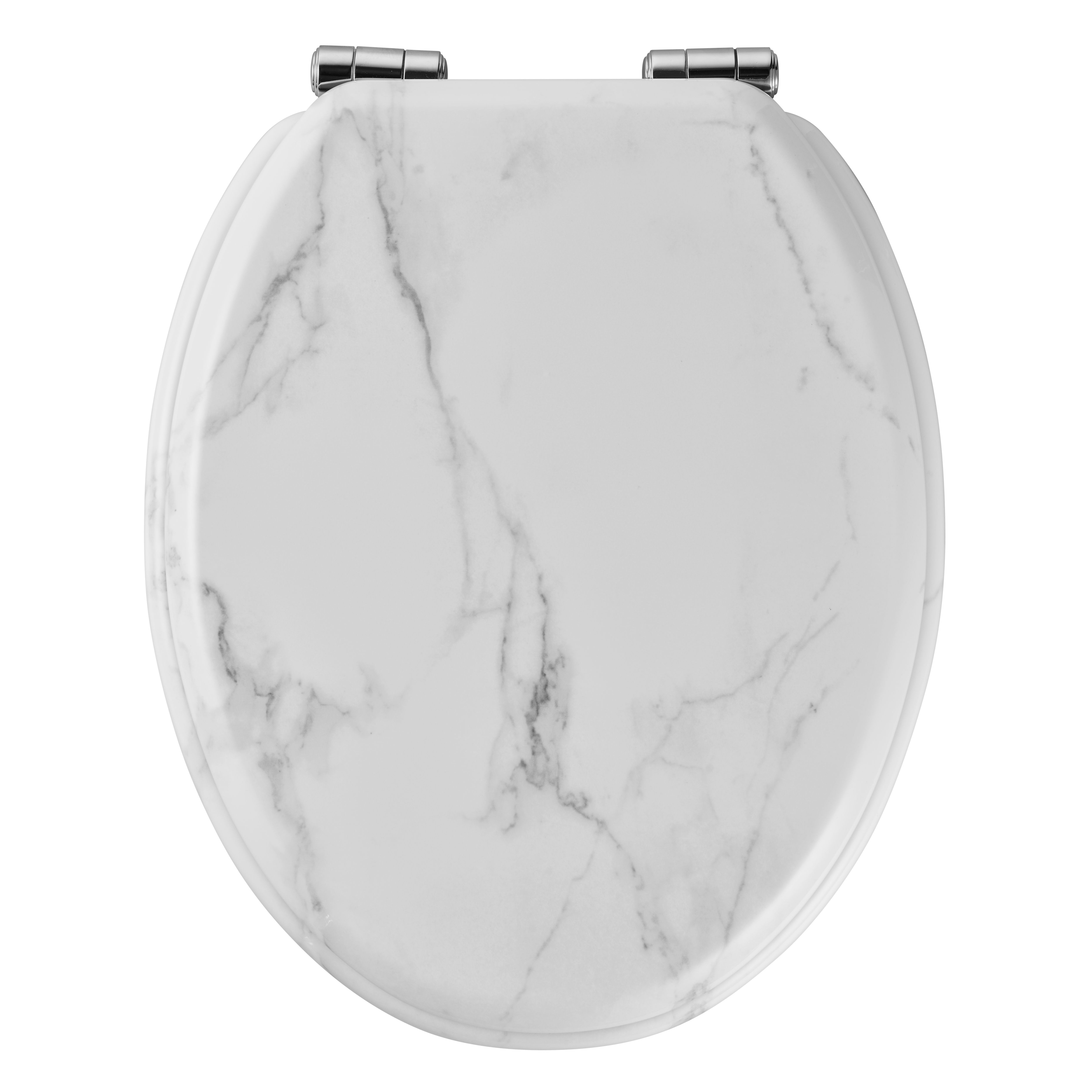 GoodHome Pilica Marble White & black Standard Soft close Toilet seat