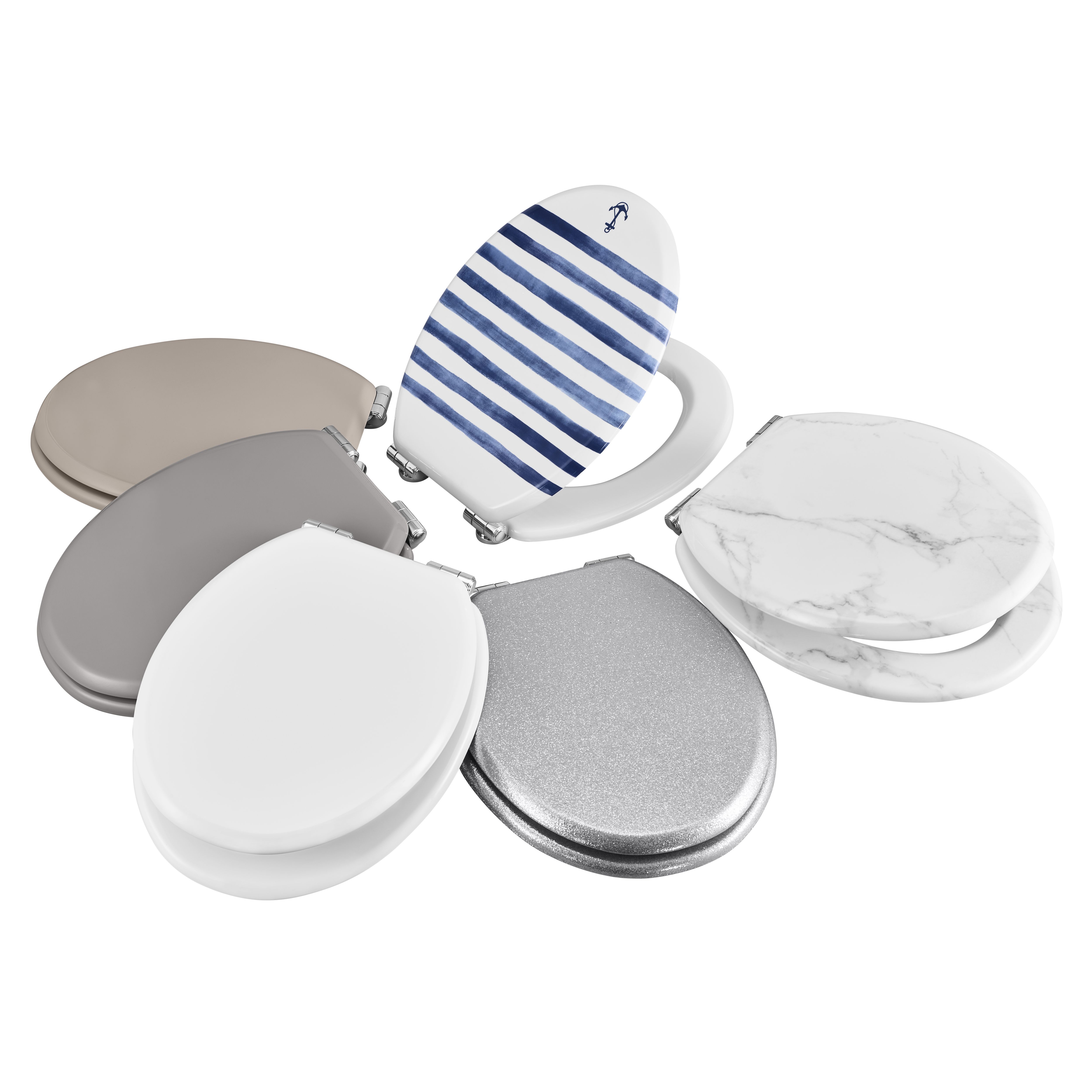 GoodHome Pilica Marble White & black Standard Soft close Toilet seat