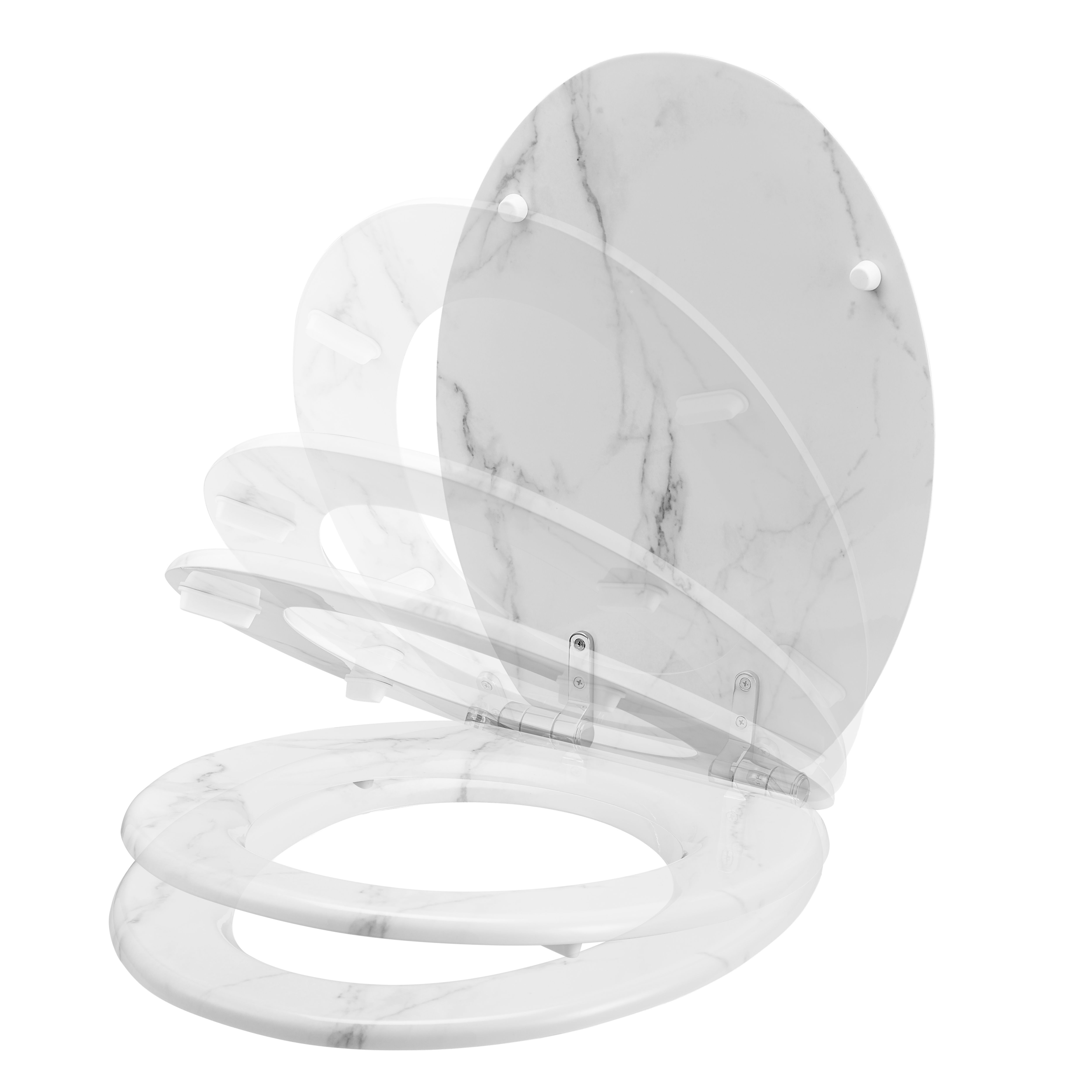 GoodHome Pilica Marble White & black Standard Soft close Toilet seat