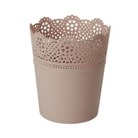 GoodHome Pink Plastic Lace Circular Plant pot (Dia) 18cm, (H)21cm, 3.6L