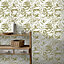 GoodHome Pirlan Ochre Glitter effect Leaves Textured Wallpaper