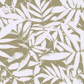 GoodHome Pirlan Ochre Glitter effect Leaves Textured Wallpaper