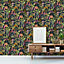 GoodHome Platin Lime & navy Botanical garden Textured Wallpaper