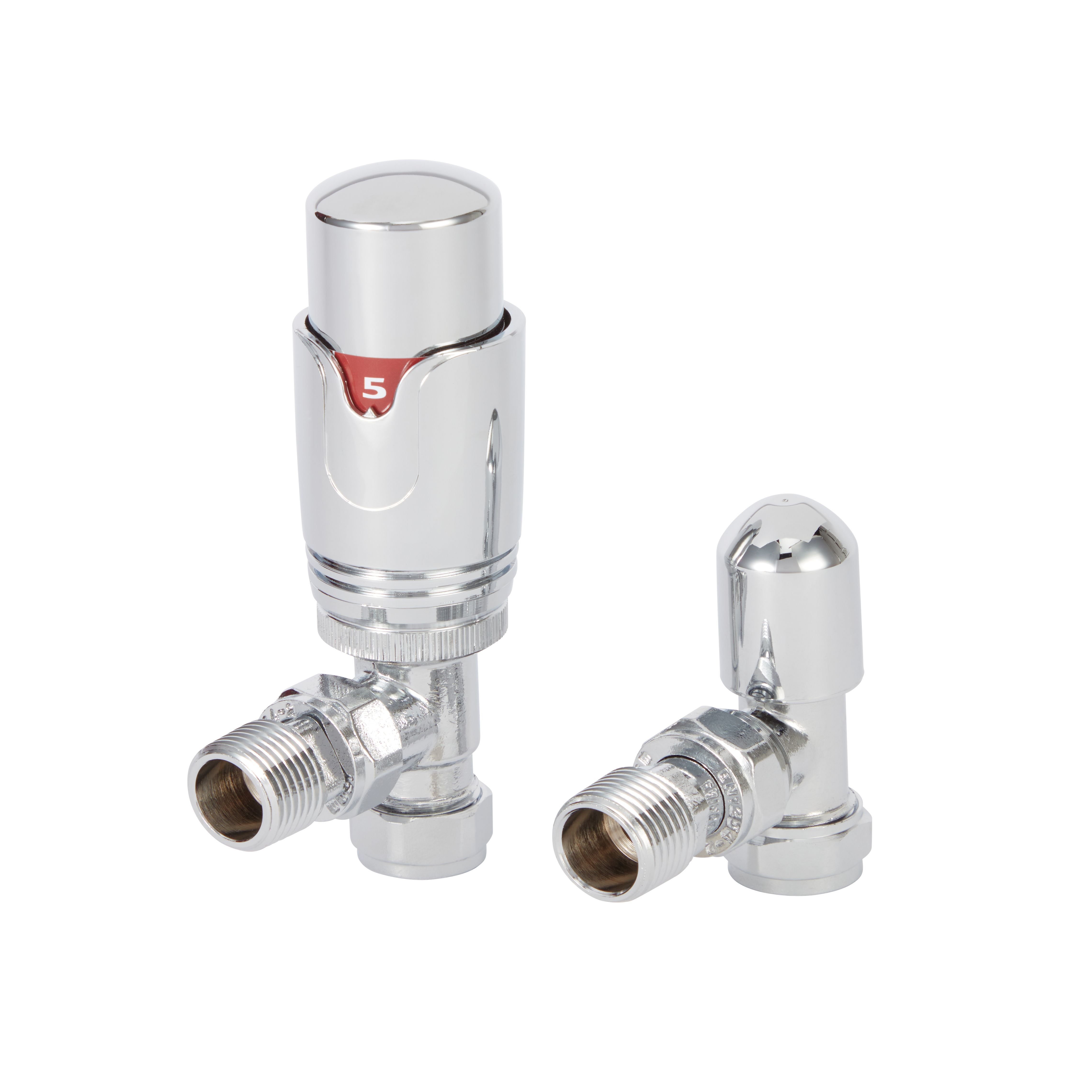 GoodHome Polished Angled Radiator valve & lockshield (Dia)15mm x ½"