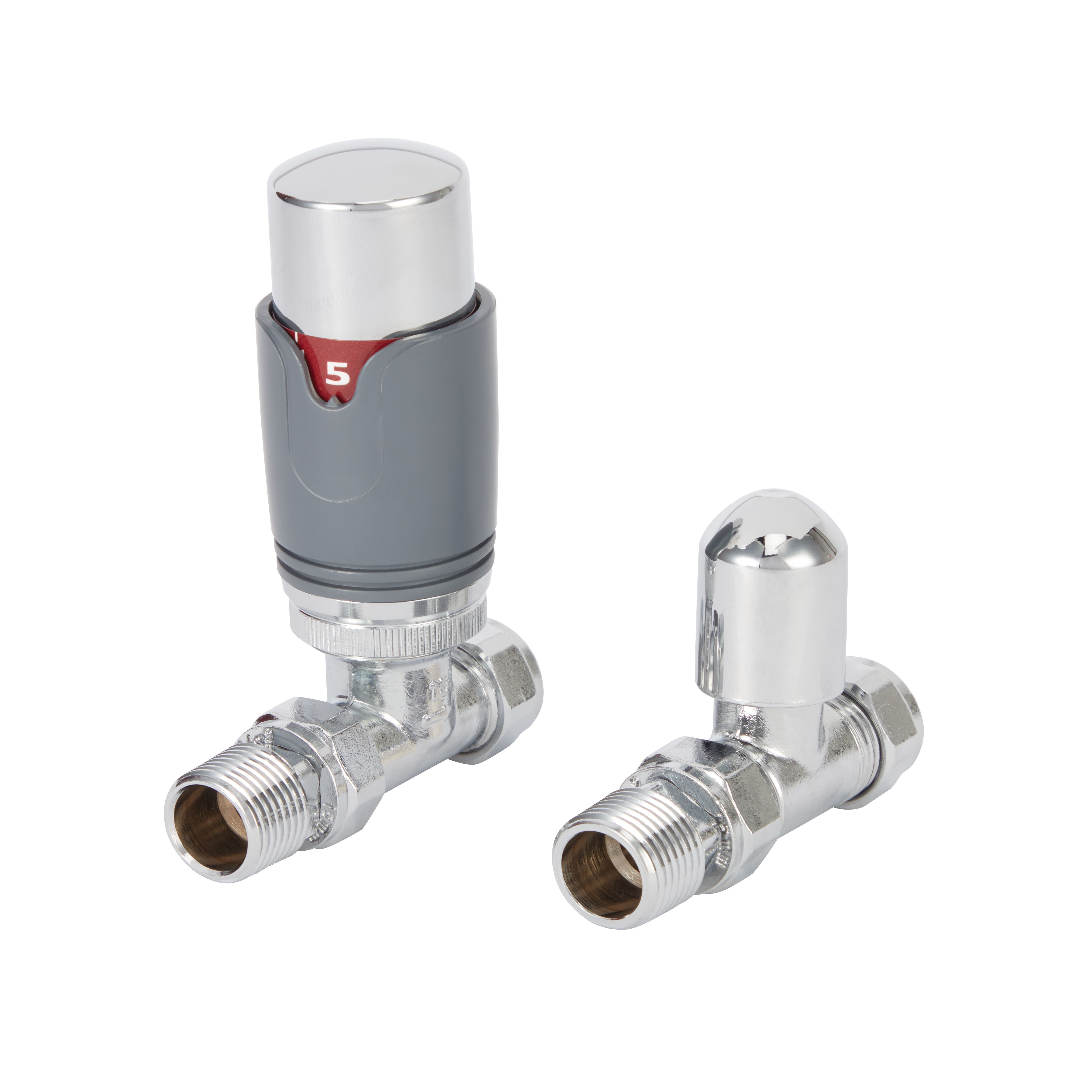 GoodHome Polished Anthracite Straight Thermostatic Radiator valve & lockshield (Dia)15mm x ½