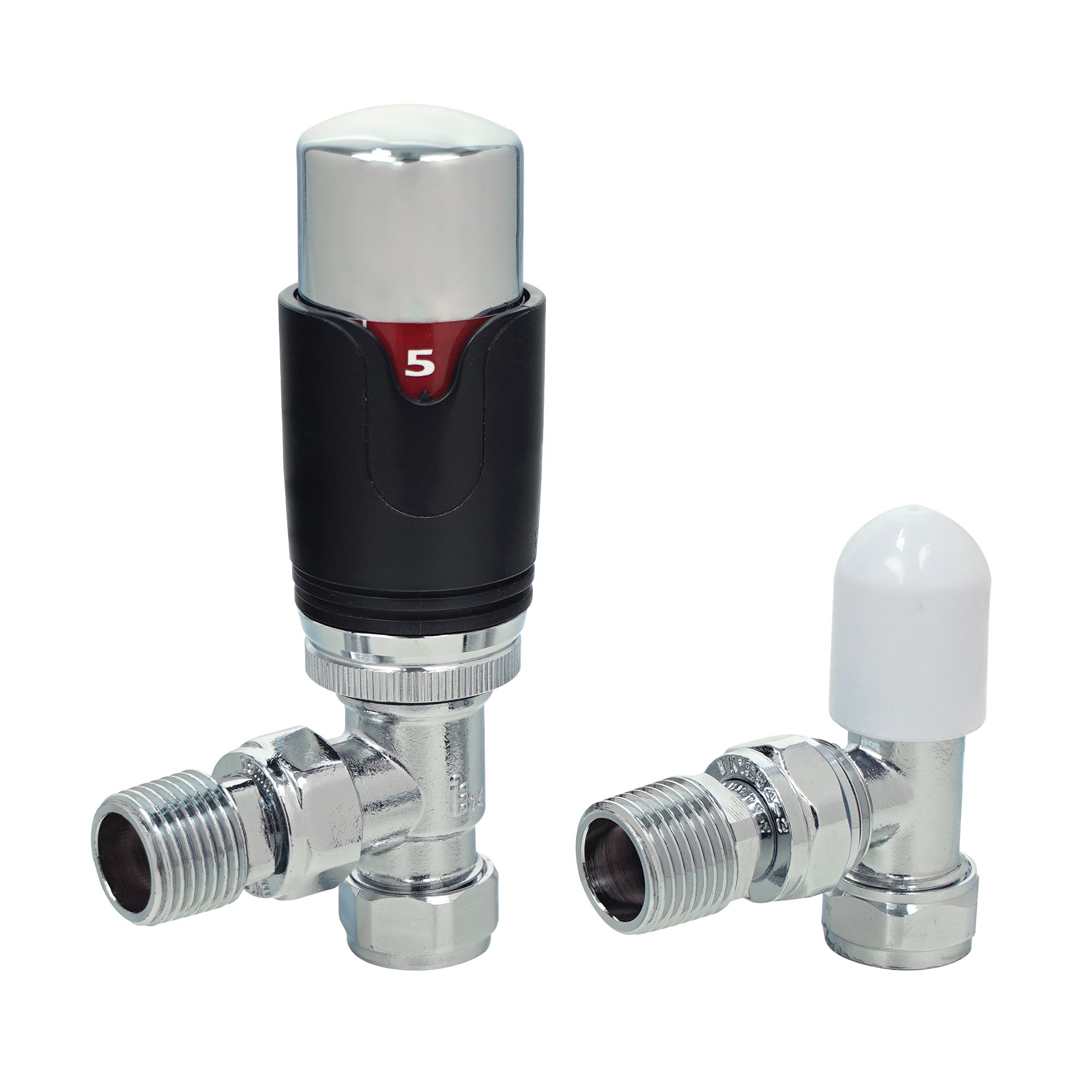 GoodHome Polished Black Angled Radiator valve & lockshield (Dia)15mm x ½"