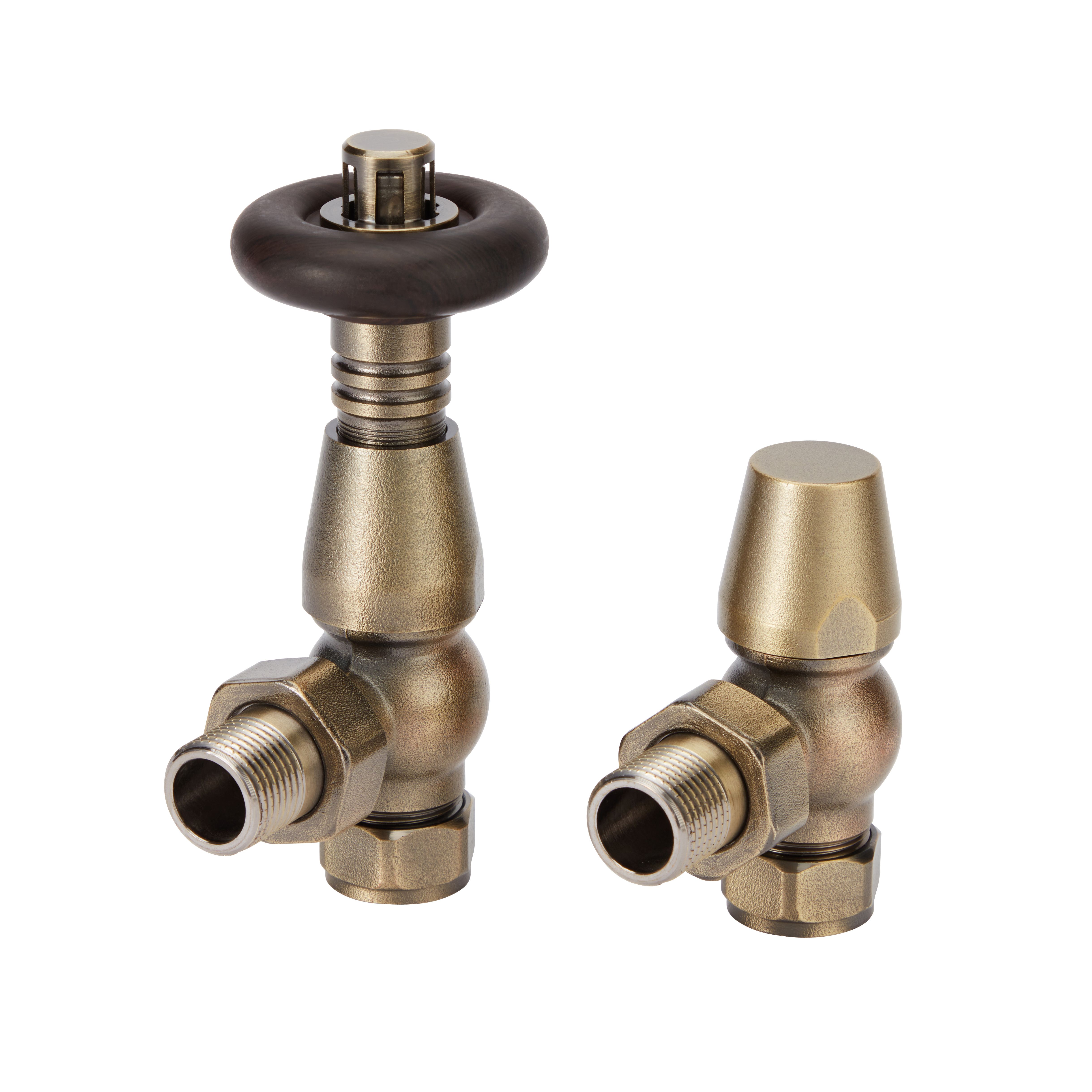 GoodHome Polished Brass Angled Radiator valve & lockshield (Dia)15mm x ½