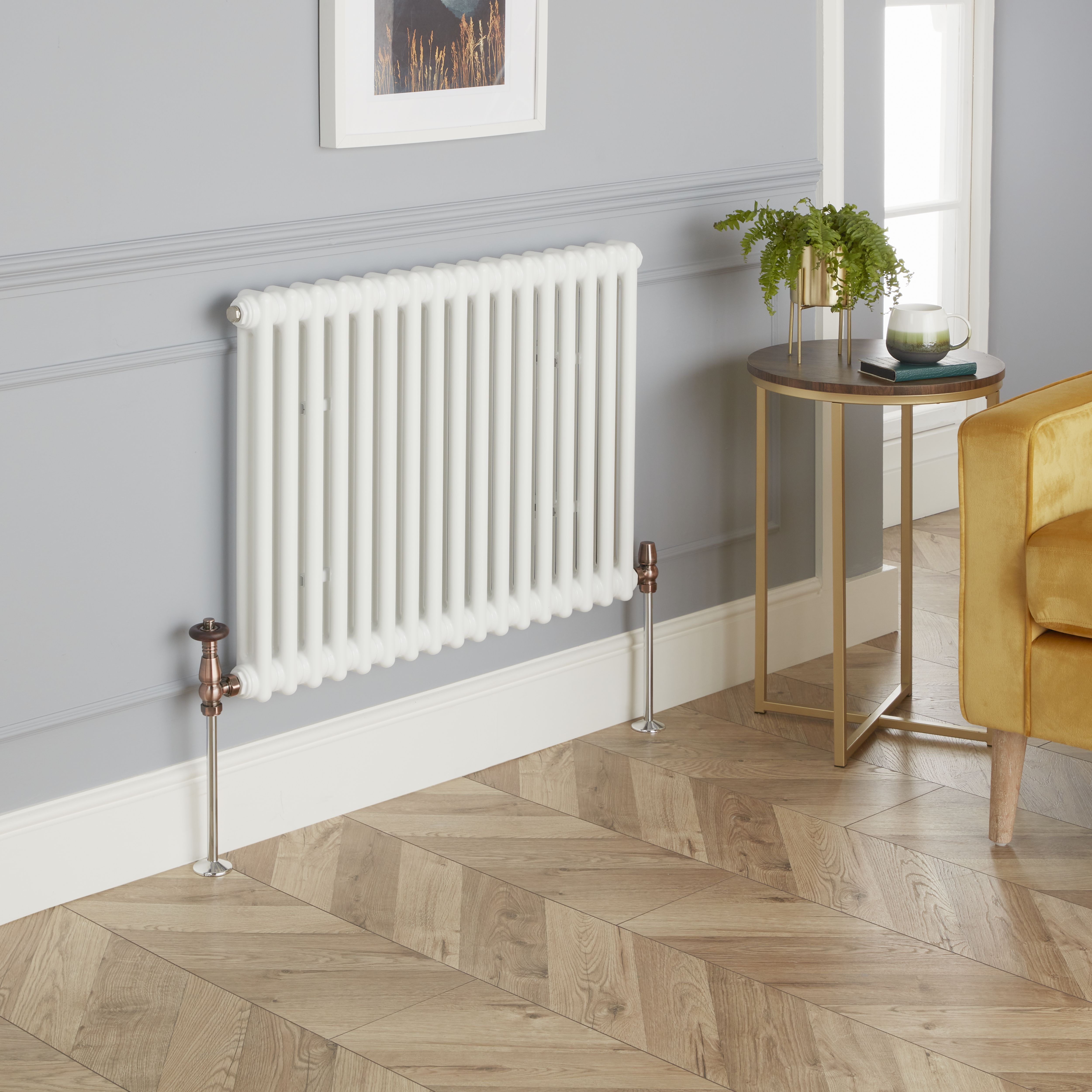 GoodHome Polished Copper Angled Radiator valve & lockshield (Dia)15mm x ½