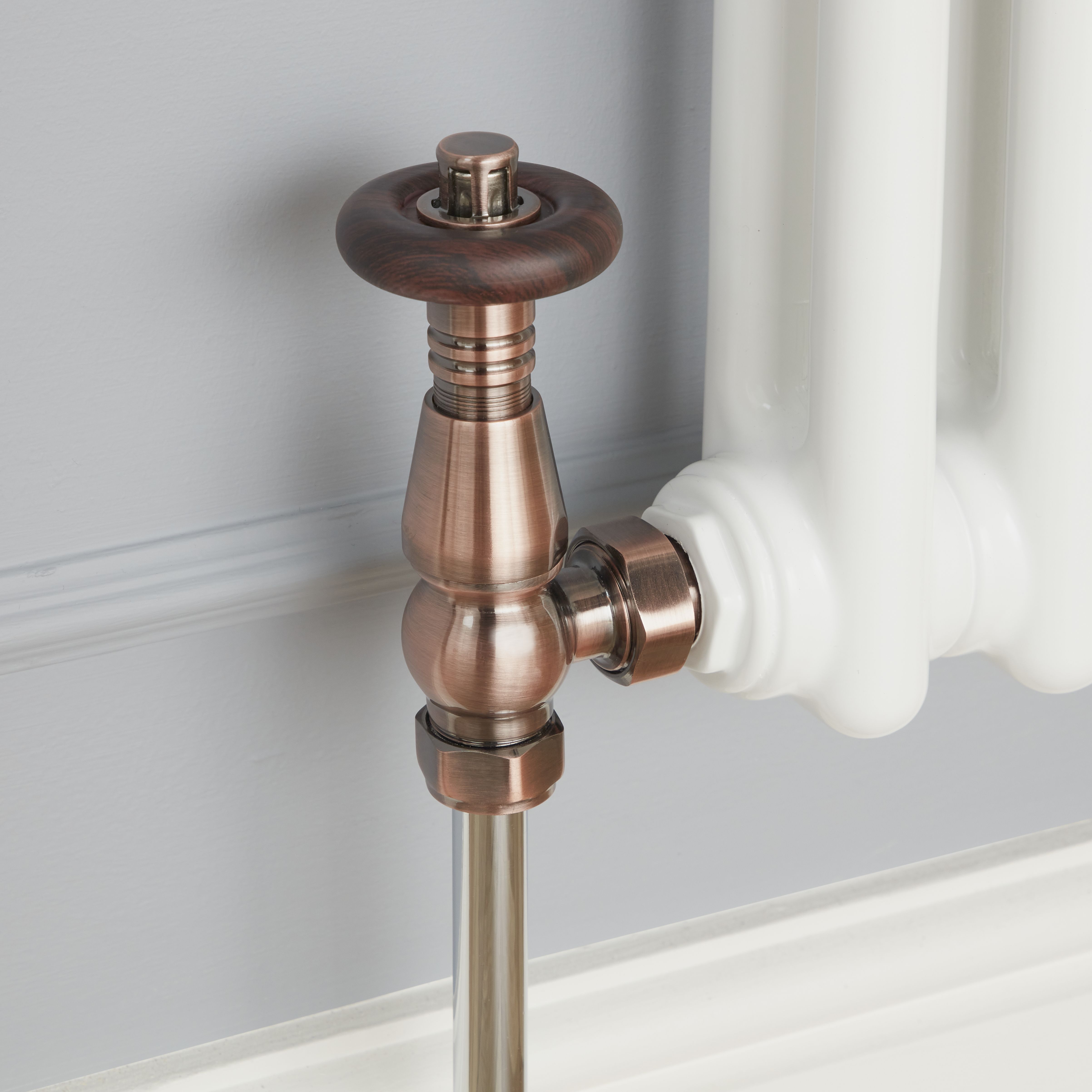 GoodHome Polished Copper Angled Radiator valve & lockshield (Dia)15mm x ½