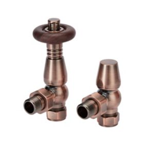 GoodHome Polished Copper Angled Thermostatic Radiator valve & lockshield (Dia)15mm x ½"