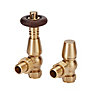 GoodHome Polished Gold Angled Thermostatic Radiator valve & lockshield (Dia)15mm x ½"