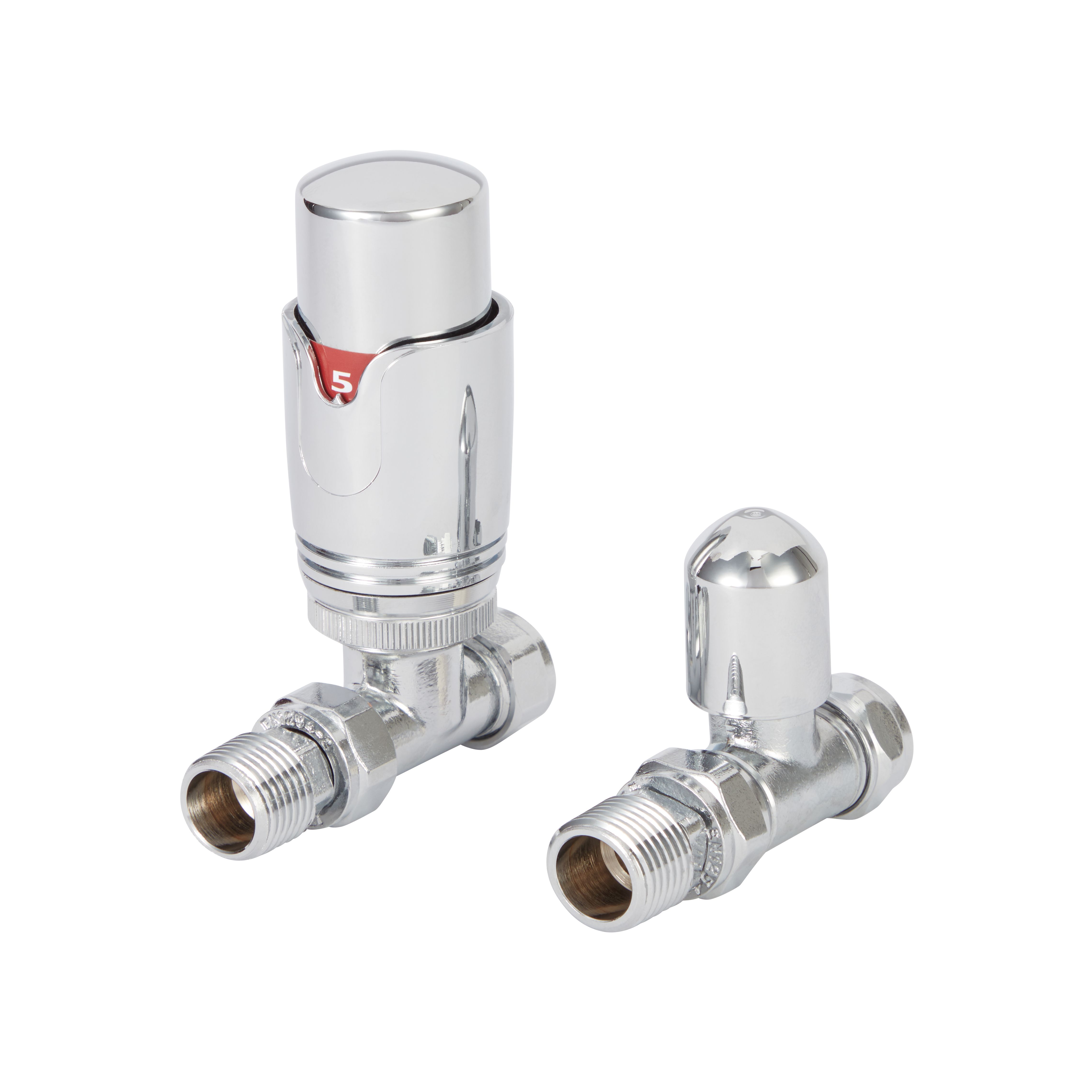 GoodHome Polished Straight Radiator valve & lockshield (Dia)15mm x ½