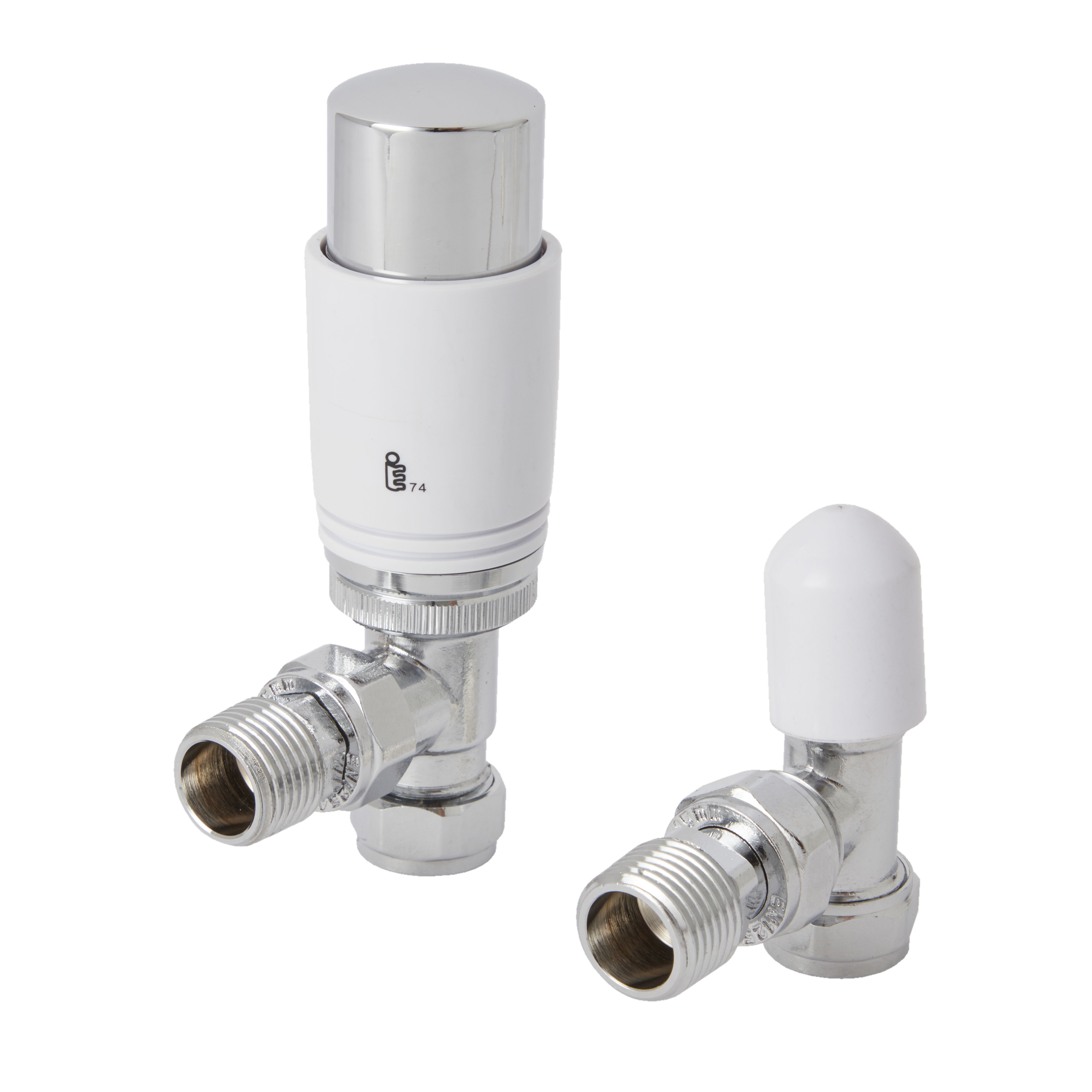 GoodHome Polished White Angled Radiator valve & lockshield (Dia)15mm x ½"