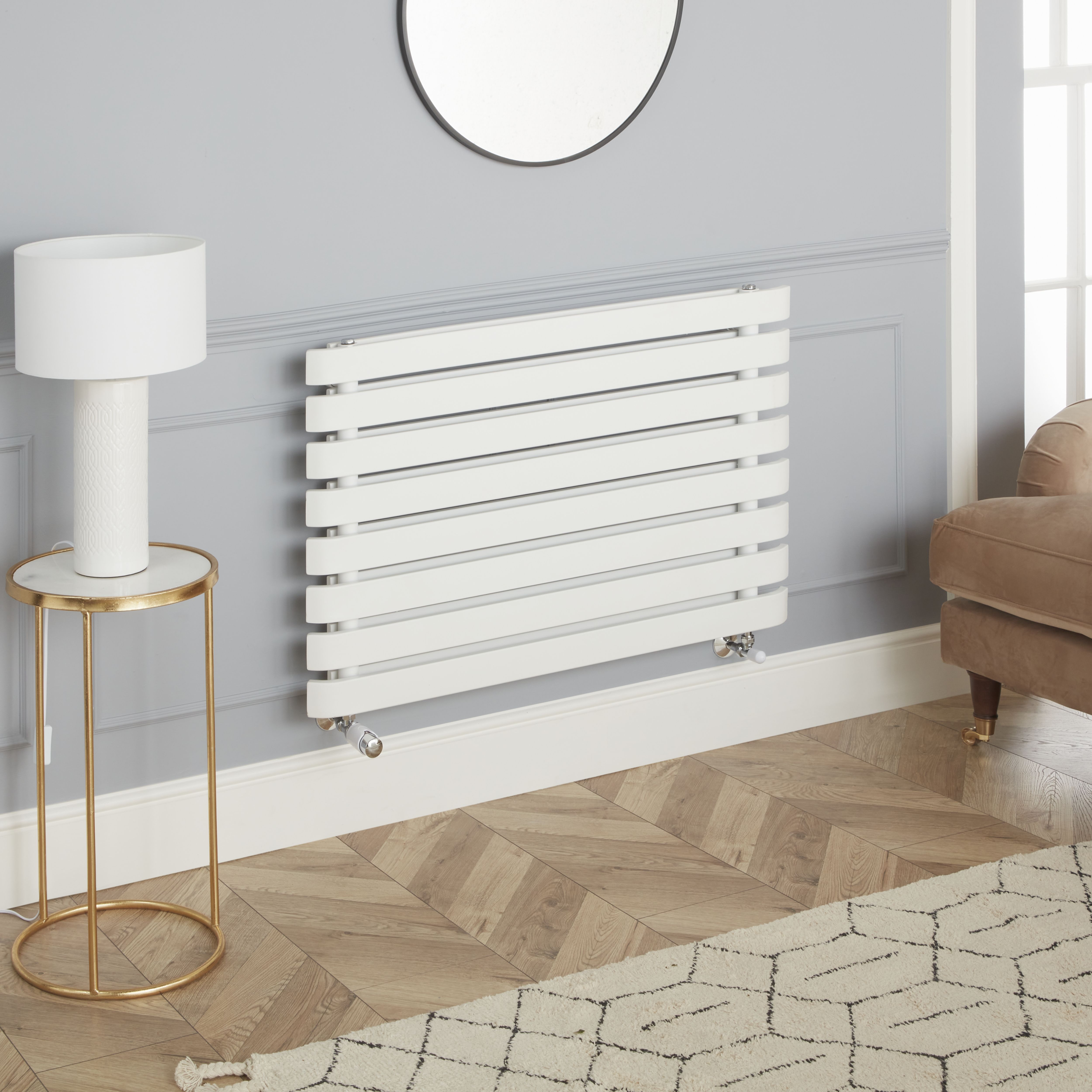 Flomasta Polished Angled Thermostatic Radiator valve & lockshield (Dia)15mm  x ½