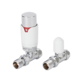 GoodHome Polished White Straight Thermostatic Radiator valve & lockshield (Dia)15mm x ½"