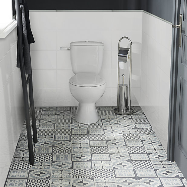 Goodhome Poprock Black White Mosaic, Bathroom Vinyl Floor Tiles Self Adhesive