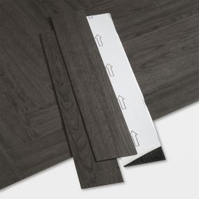 GoodHome Poprock Black Wood planks Wood effect Self adhesive Vinyl plank, Pack of 20