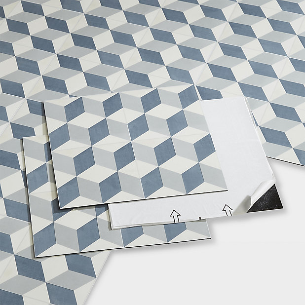Goodhome Poprock Blue Geometric Mosaic, Vinyl Floor Tile Adhesive B Q