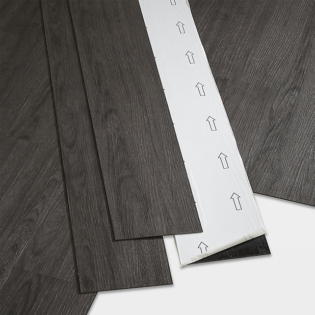 Goodhome Poprock Dark Grey Wood Planks, Dark Grey Vinyl Flooring