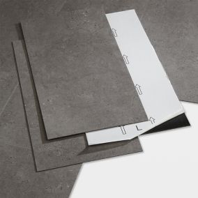 GoodHome Poprock Grey Tile Stone effect Self adhesive Vinyl tile, Pack of 7