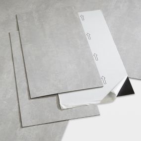 GoodHome Poprock Light grey Tile Stone effect Self adhesive Vinyl tile, Pack of 7
