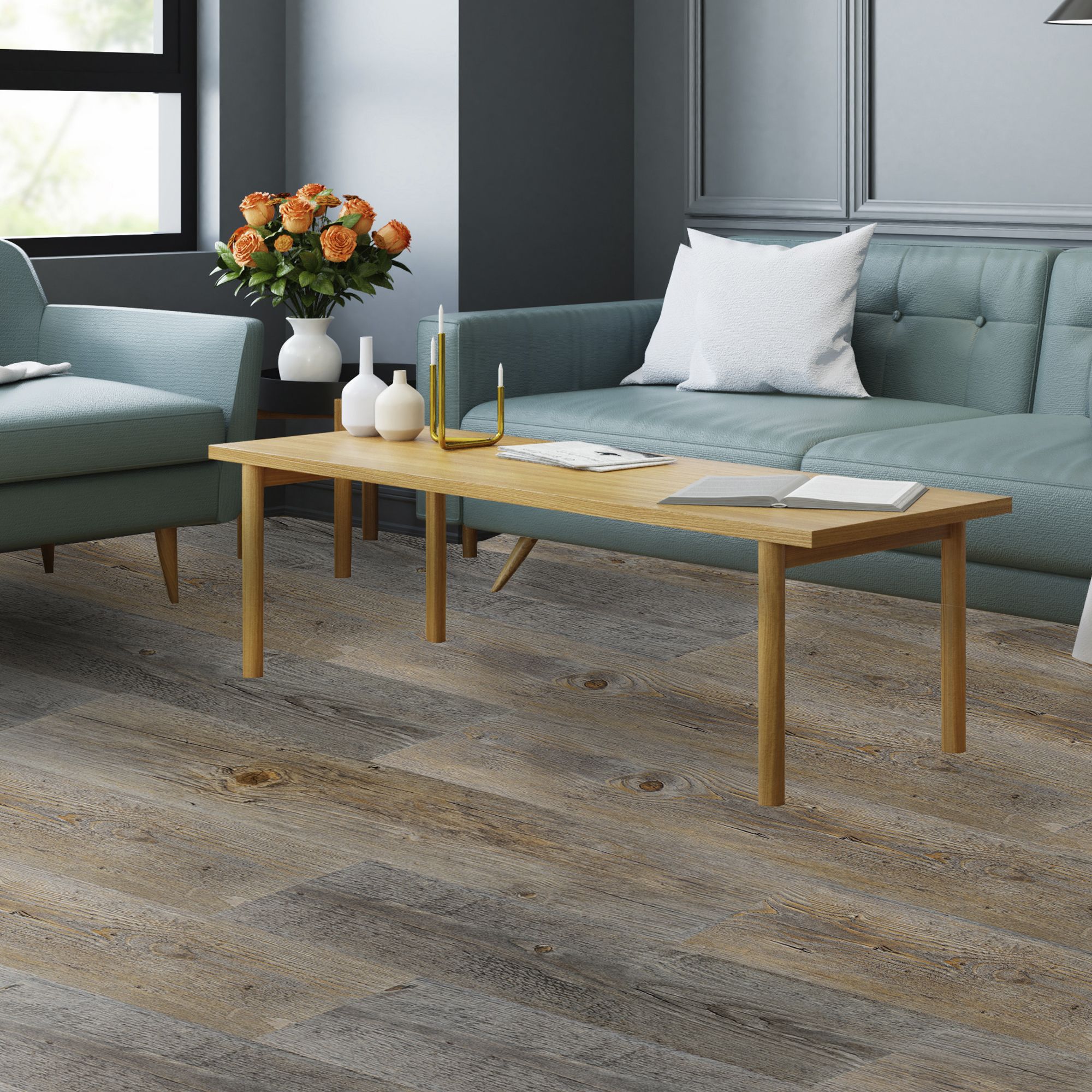 GoodHome Poprock Pecan Wood effect Self-adhesive Vinyl plank, 1.11m²