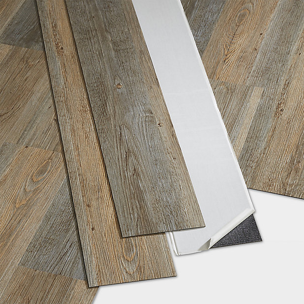 Goodhome Poprock Pecan Wood Planks, Self Adhesive Floor Tiles Wood Effect