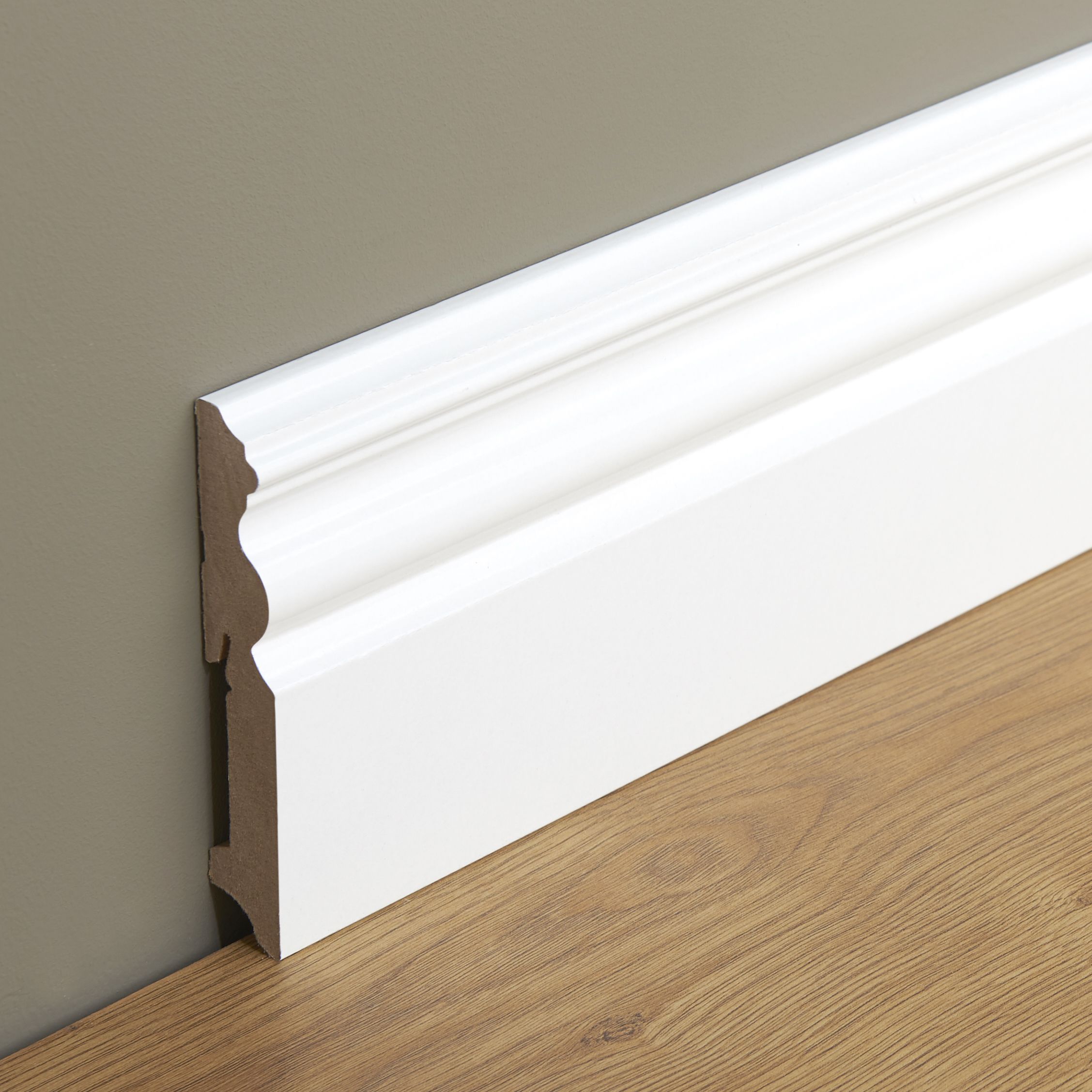 GoodHome Primed White MDF Skirting board (L)2200mm (W)120mm (T)19mm