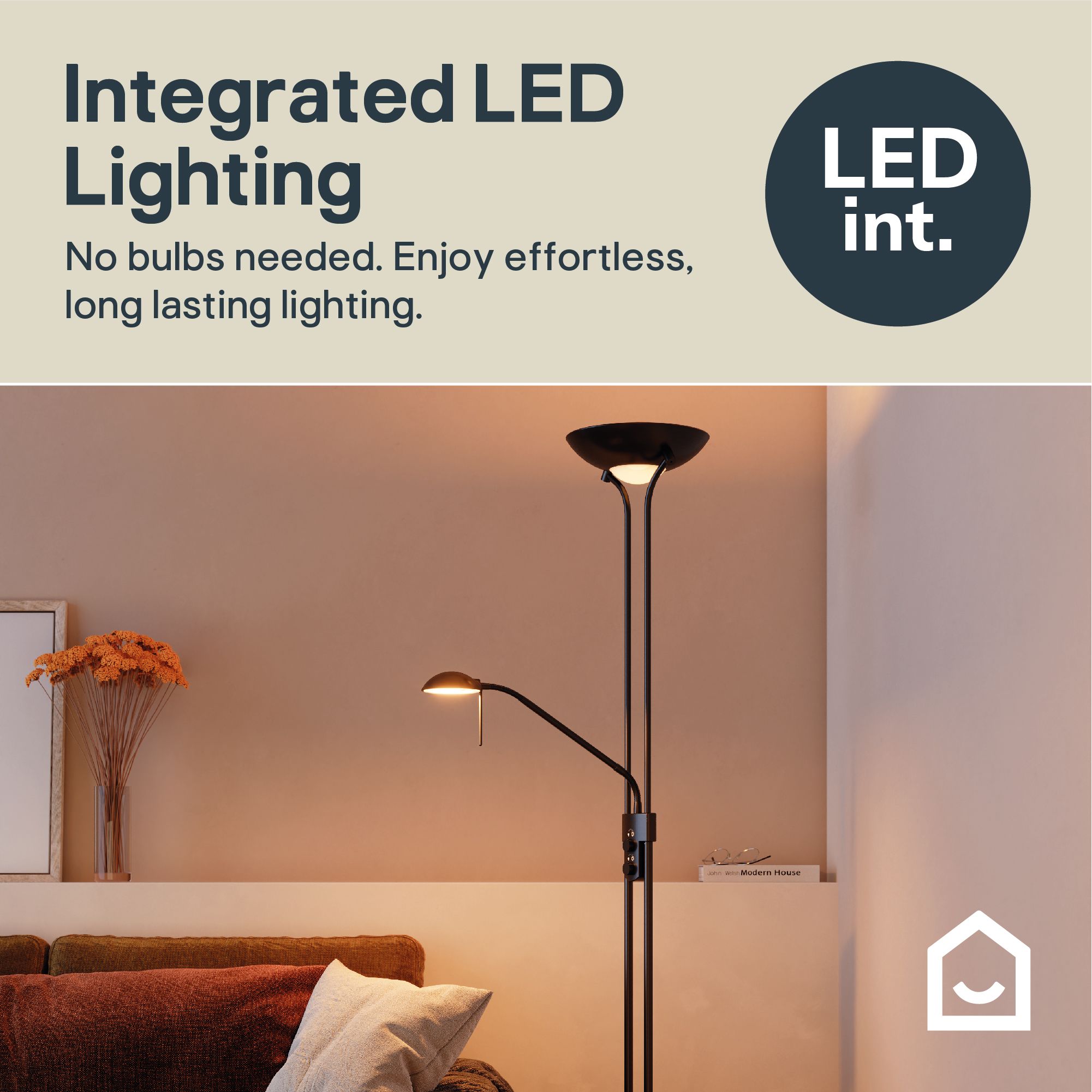 GoodHome Pulmoz Matt Black 2 Lights LED Mother & child floor light