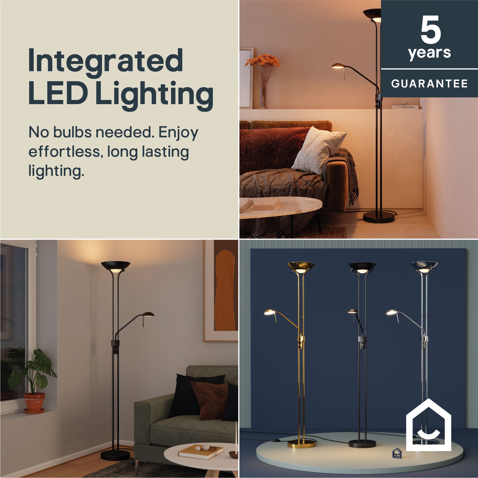 GoodHome Pulmoz Matt Black 2 Lights LED Mother & child floor light