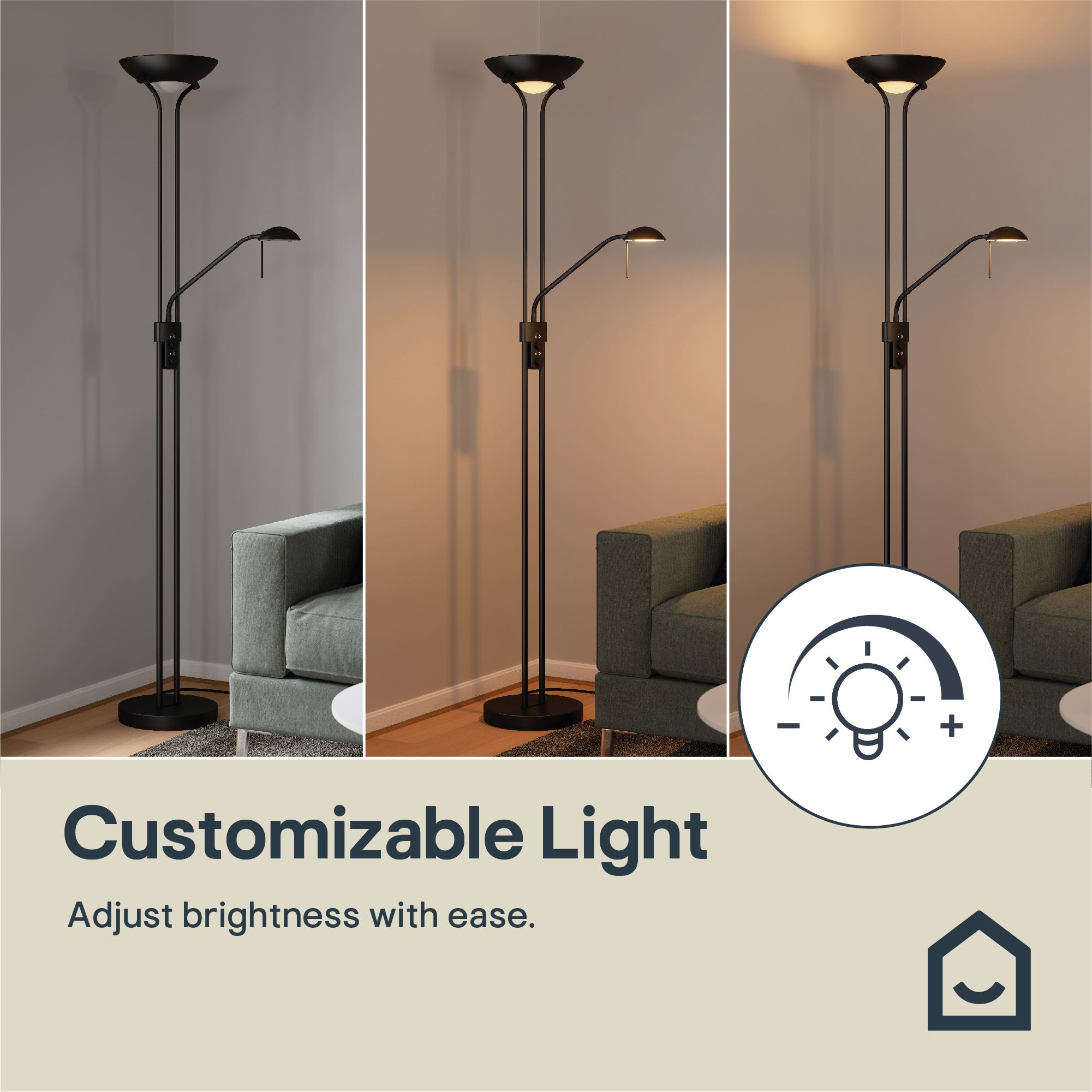 GoodHome Pulmoz Matt Black 2 Lights LED Mother & child floor light
