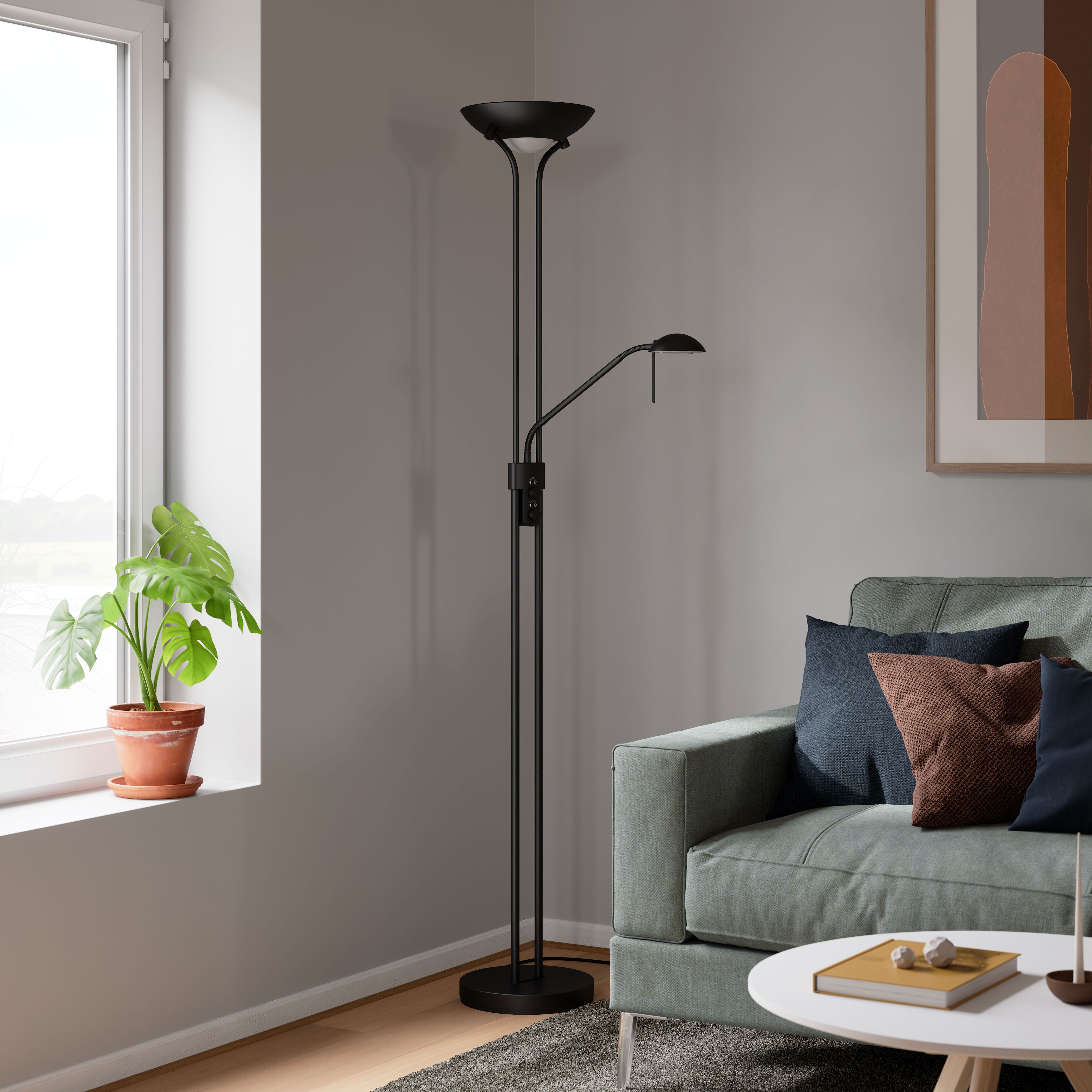 GoodHome Pulmoz Matt Black 2 Lights LED Mother & child floor light