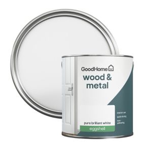 GoodHome Pure Brilliant White Eggshell Metal & wood paint, 2.5L