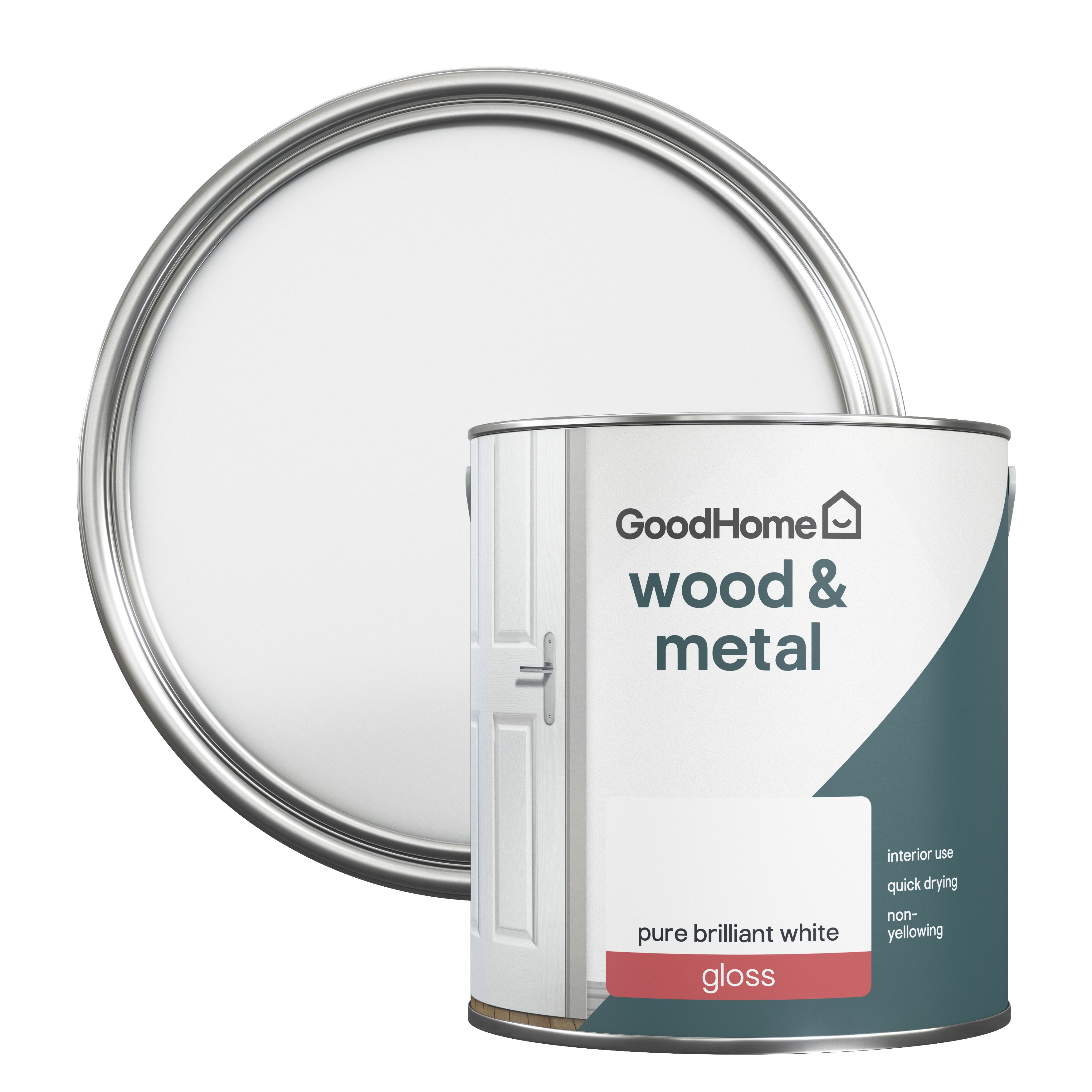 GoodHome Pure Brilliant White Gloss Metal & Wood Paint, 2.5L | DIY At B&Q