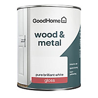 GoodHome Pure Brilliant White Gloss Metal & wood paint, 750ml