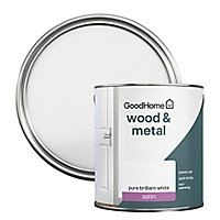 GoodHome Pure Brilliant White Satinwood Metal & wood paint, 2.5L