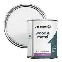 GoodHome Pure Brilliant White Satinwood Metal & wood paint, 750ml